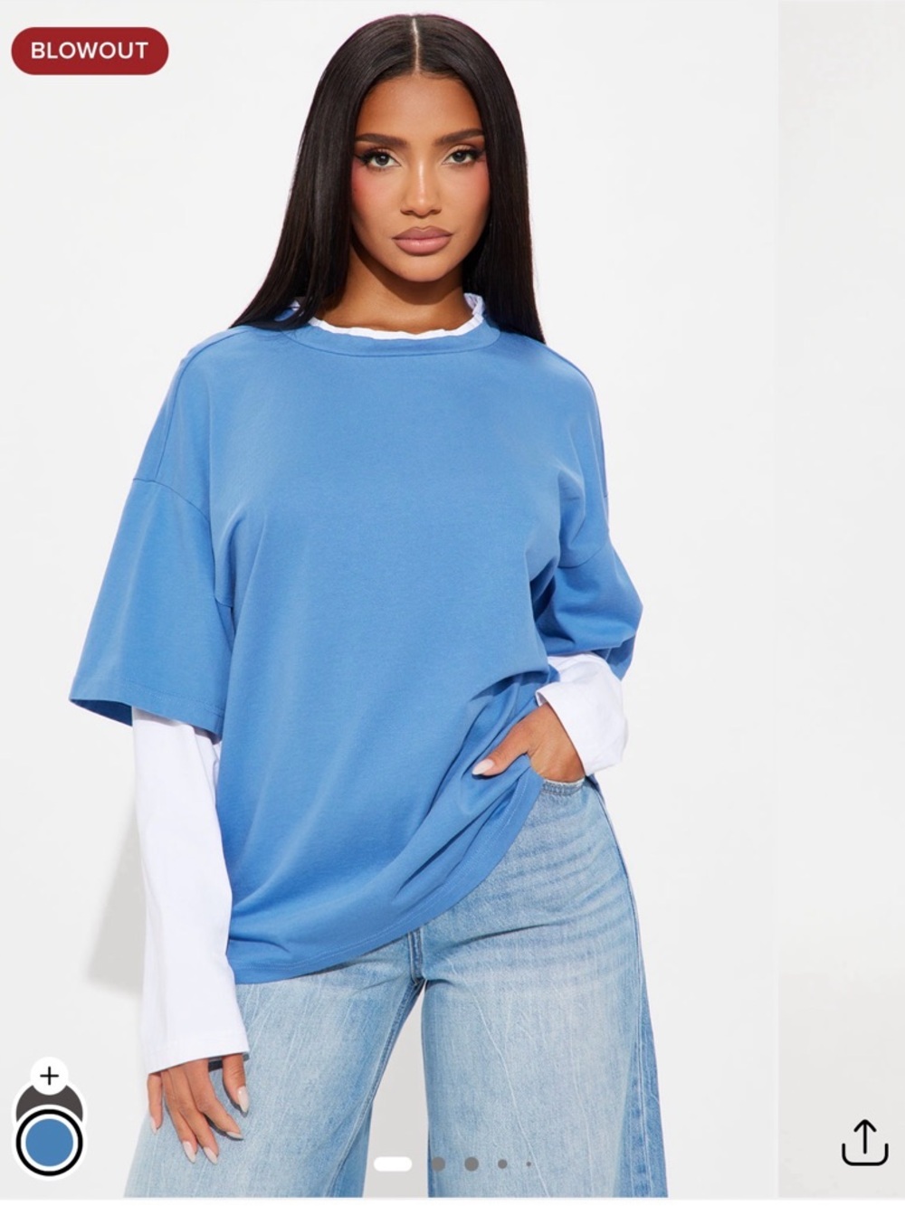 Fashion Nova Relaxed Blue Crewneck Layered Tee